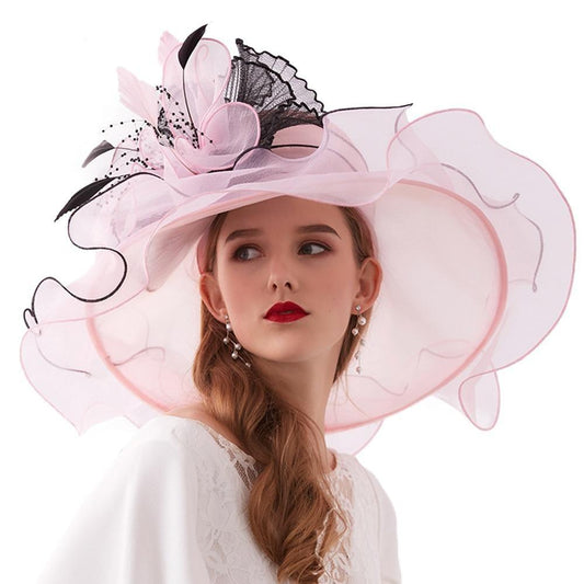 Elegant Pink Organza Ladies Tea Party Hat