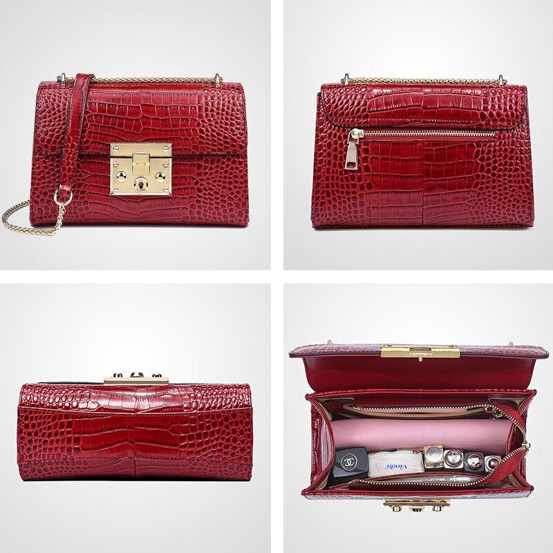 Red Genuine Leather Chain Shoulder Bag