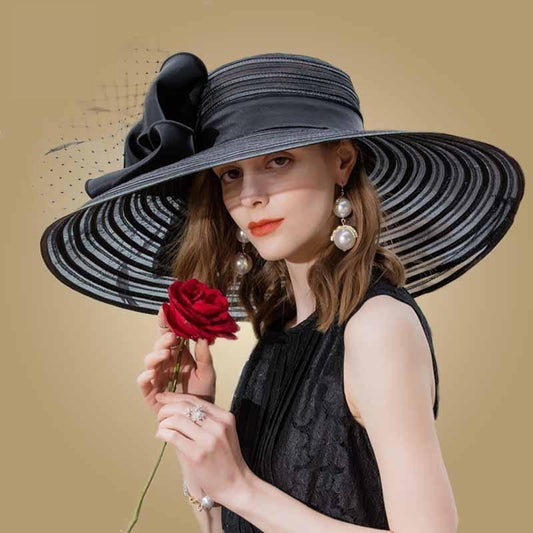 Elegant Black Kentucky Derby Hat Wide Large Bowknot Hat